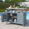 Îlot de cuisine extérieur, chariot de bar roulant et meuble de rangement, table de grillade en bois massif avec plateau en acier inoxydable, porte-épices, porte-serviettes