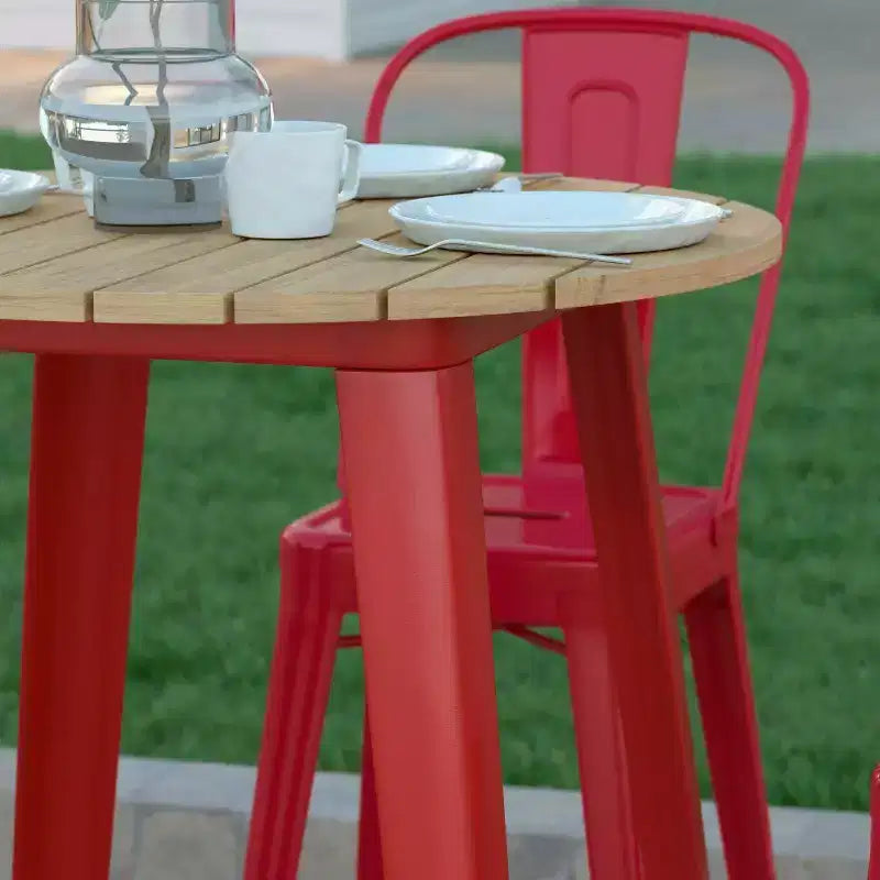 Table de bar Emma et Oliver, 30" ronde, plateau en polyrésine tout temps avec base en acier, utilisation intérieure/extérieure