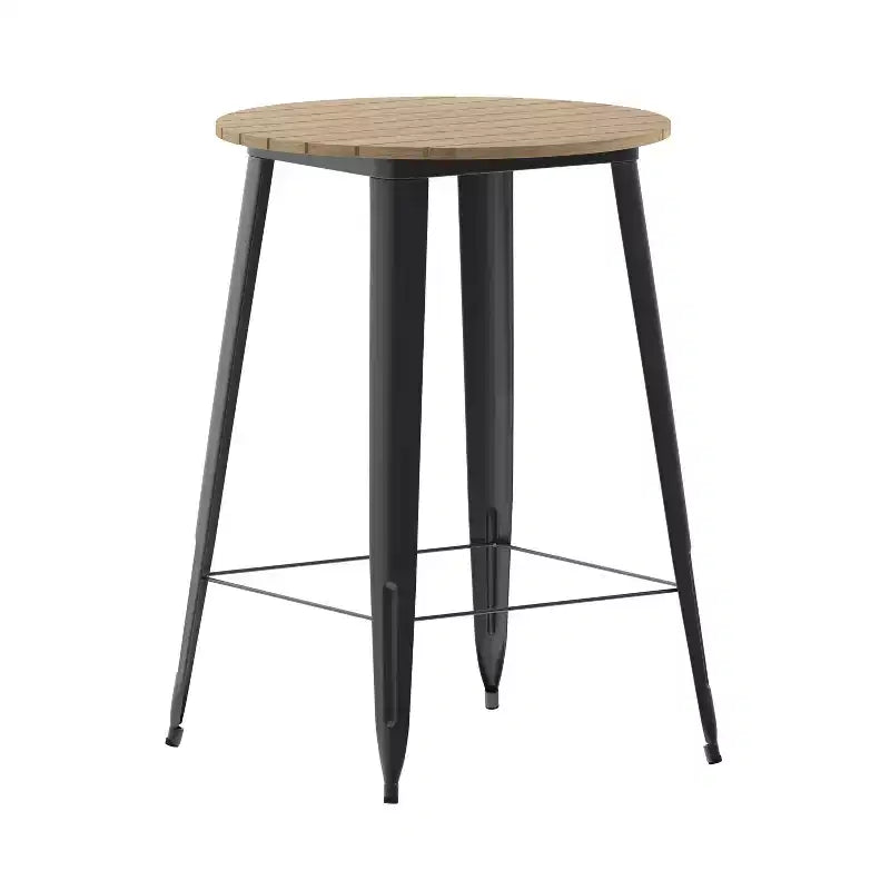 Table de bar Emma et Oliver, 30" ronde, plateau en polyrésine tout temps avec base en acier, utilisation intérieure/extérieure