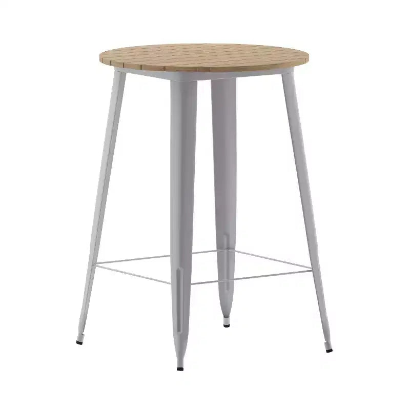 Table de bar Emma et Oliver, 30" ronde, plateau en polyrésine tout temps avec base en acier, utilisation intérieure/extérieure