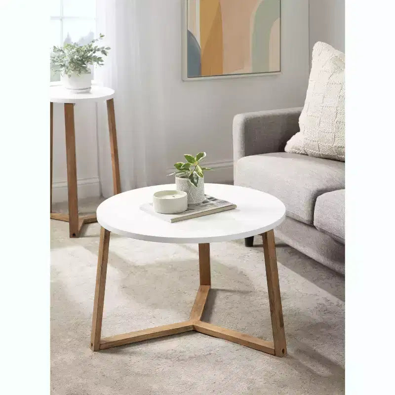 Table basse ronde en MDF Kate et Laurel Rioux, 26x26x18, blanc et naturel
