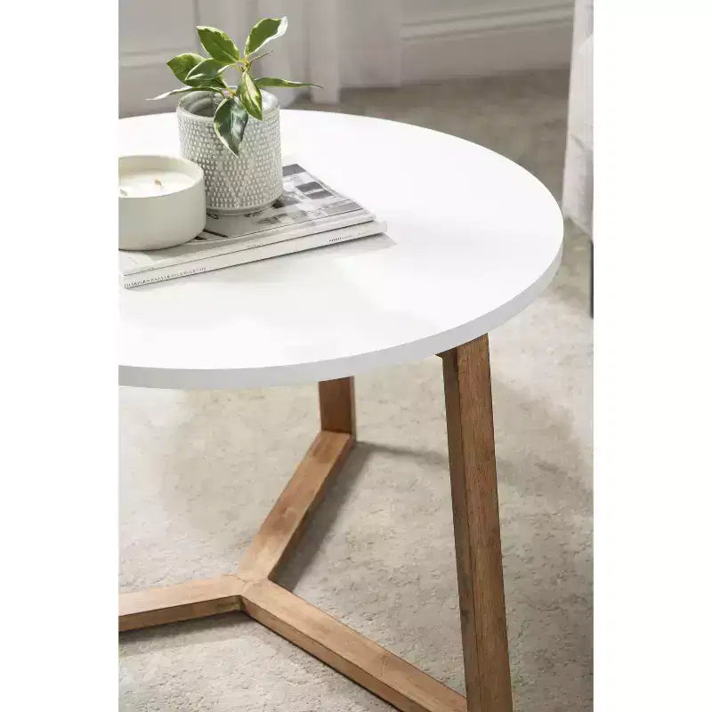 Table basse ronde en MDF Kate et Laurel Rioux, 26x26x18, blanc et naturel