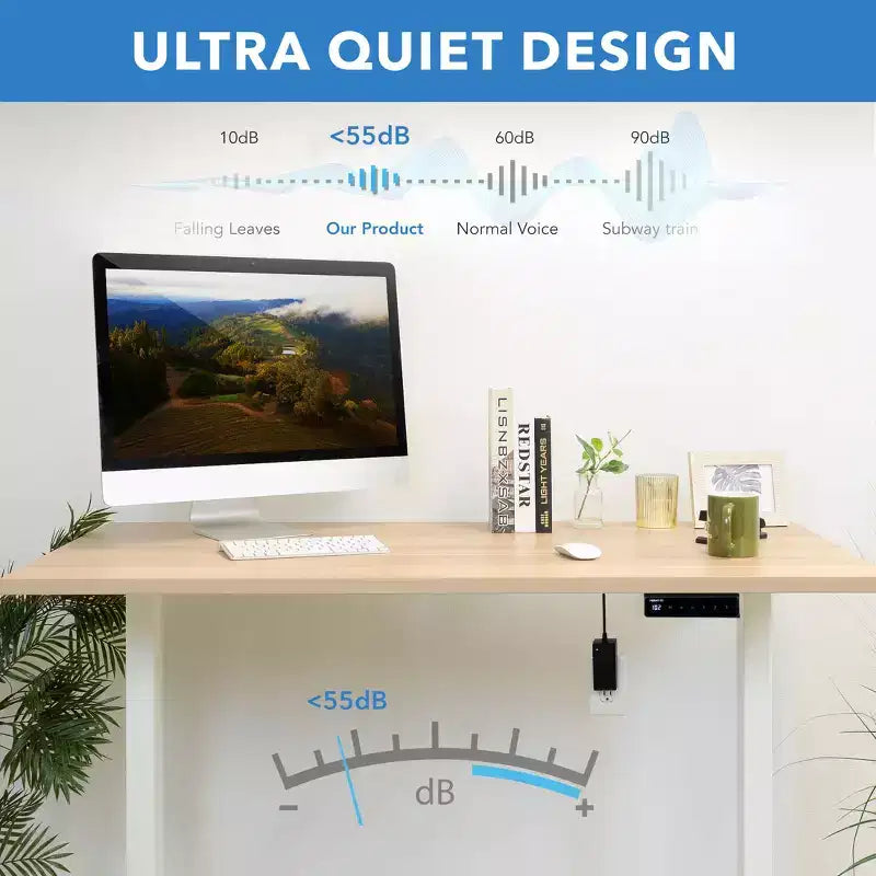 Mount-It! Bureau électrique assis-debout avec plateau - Blanc / Érable