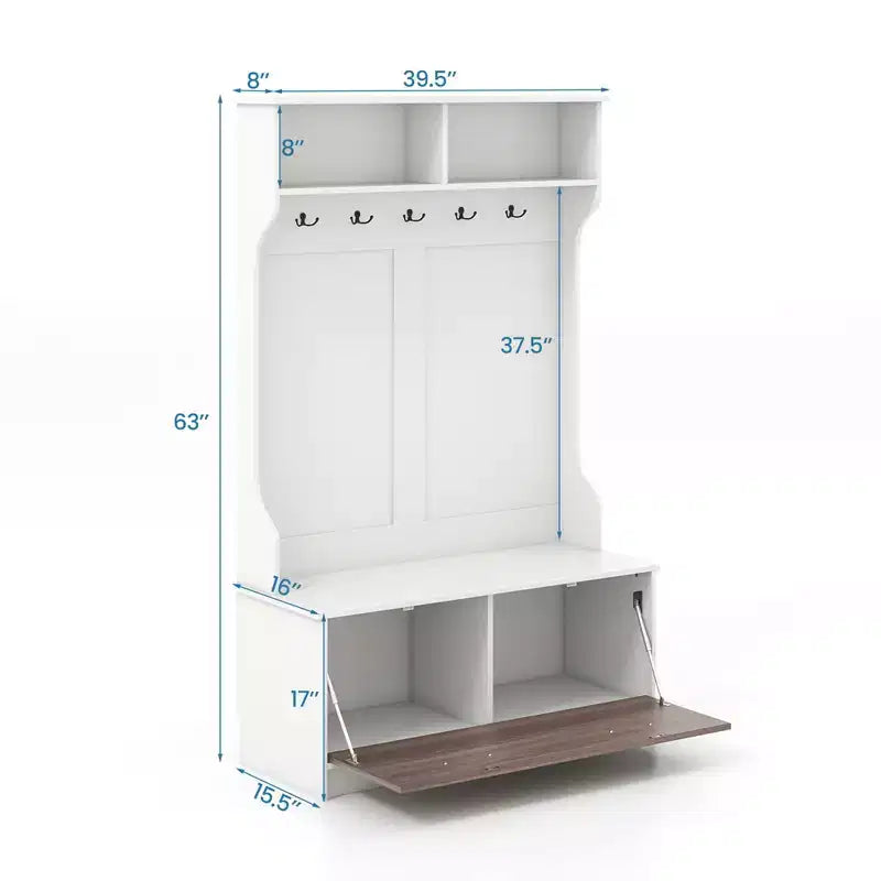 Portemanteau d'entrée Costway 63 pouces avec banc de rangement et portemanteau multifonctionnel Noir/Blanc