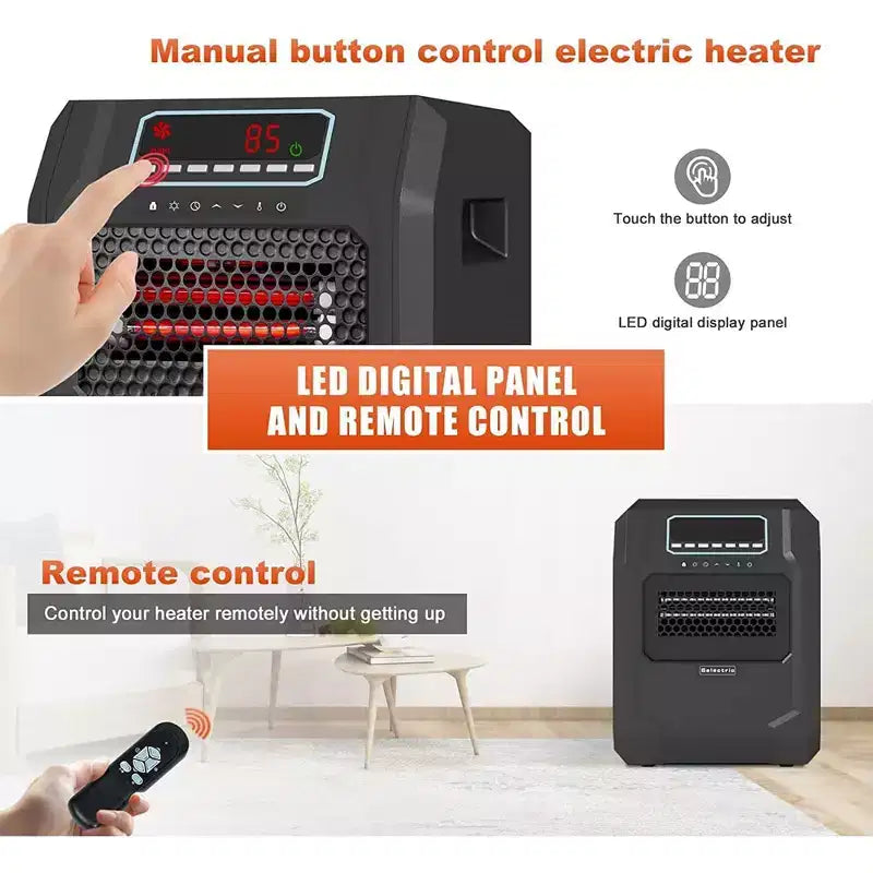 Chauffage d'appoint électrique portable VOLTORB avec télécommande et mode ventilateur seul, noir