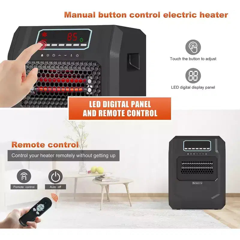 Chauffage d'appoint électrique rayonnant filaire portatif VOLTORB avec 3 réglages de chaleur, noir