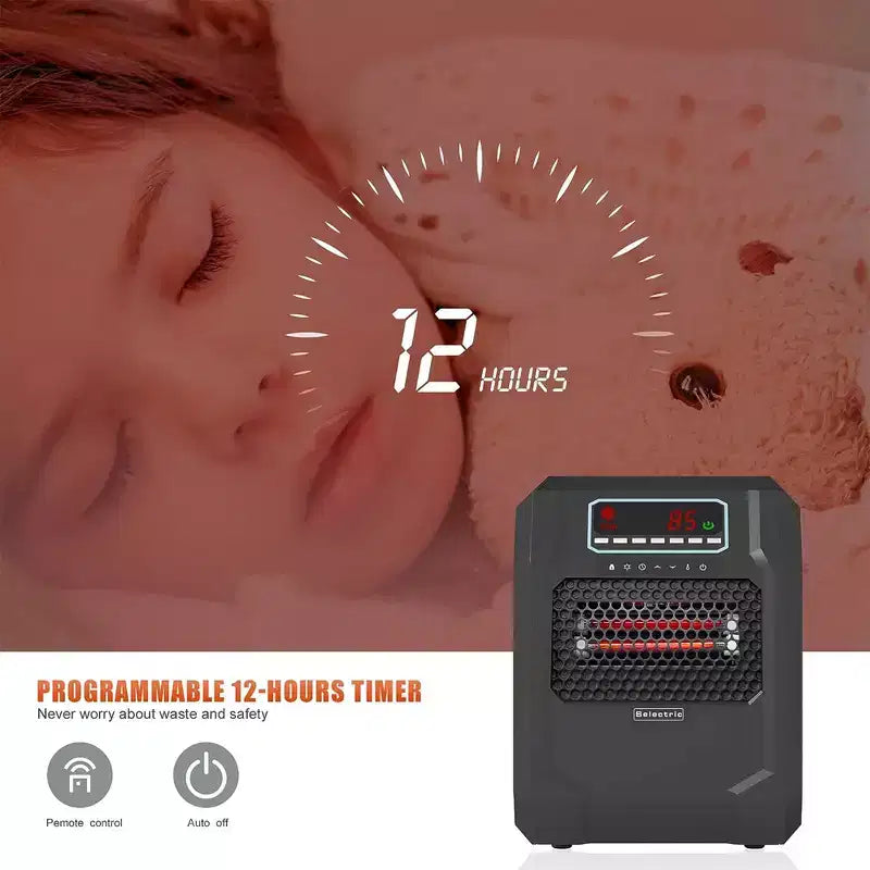 Chauffage d'appoint électrique rayonnant filaire portatif VOLTORB avec 3 réglages de chaleur, noir