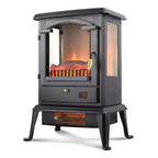 Poêle chauffant à quartz infrarouge VOLTORB à 3 côtés avec vue sur les flammes, foyer électrique autoportant pour usage intérieur avec télécommande et minuterie programmable, noir