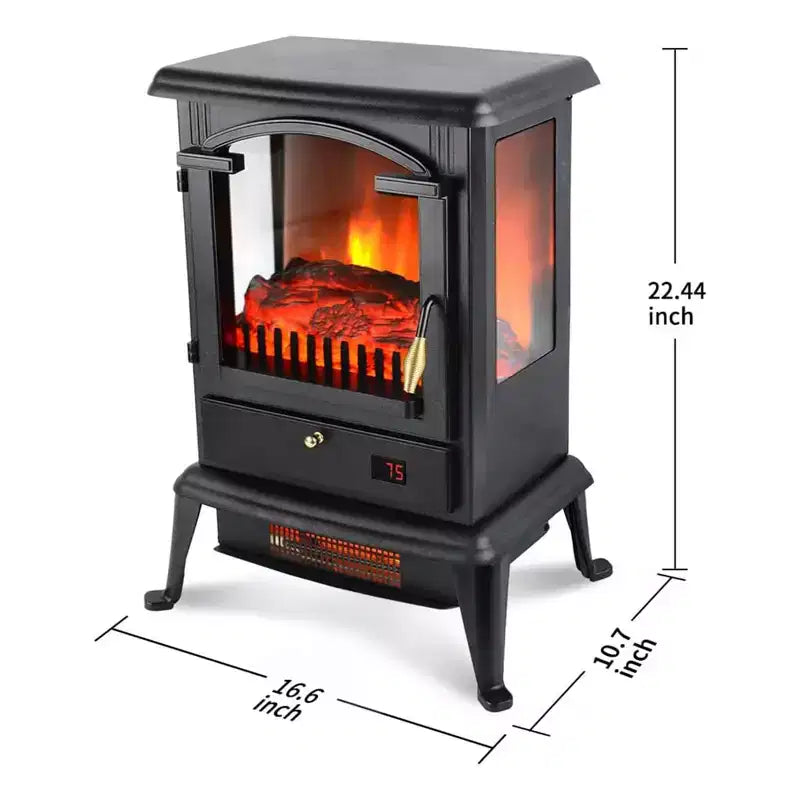 Poêle chauffant à quartz infrarouge VOLTORB à 3 côtés avec vue sur les flammes, foyer électrique autoportant pour usage intérieur avec télécommande et minuterie programmable, noir
