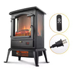 Poêle chauffant à quartz infrarouge VOLTORB à 3 côtés avec vue sur les flammes, foyer électrique autoportant pour usage intérieur avec télécommande et minuterie programmable, noir