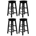 PJ Wood Classic Round Seat 29 Tall Kitchen Counter Stools for Homes, Dining Spaces, and Bars with Backless Seats & 4 Square Legs, Black (Set of 4)