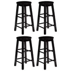 PJ Wood Classic Round Seat 29 Tall Kitchen Counter Stools for Homes, Dining Spaces, and Bars with Backless Seats & 4 Square Legs, Black (Set of 4)