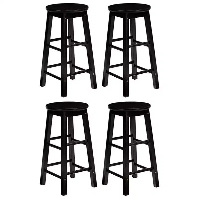 PJ Wood Classic Round Seat 29 Tall Kitchen Counter Stools for Homes, Dining Spaces, and Bars with Backless Seats & 4 Square Legs, Black (Set of 4)