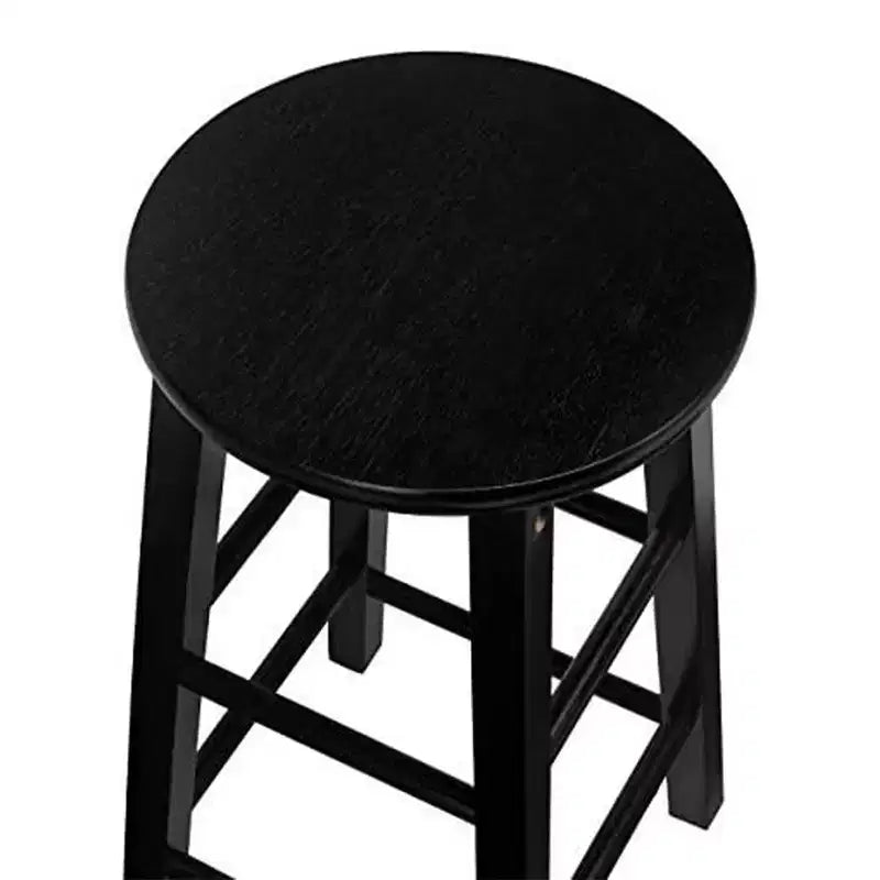 Tabourets de bar PJ Wood Classic Round Seat de 73,66 cm de haut pour maisons, salles à manger et bars avec sièges sans dossier et 4 pieds carrés, noir (lot de 4)