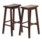 Tabourets de bar PJ Wood classiques avec siège en selle, 73,6 cm de hauteur, noyer (lot de 8)