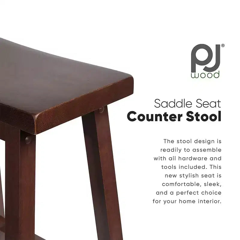 Tabourets de bar PJ Wood classiques avec siège en selle, 73,6 cm de hauteur, noyer (lot de 8)