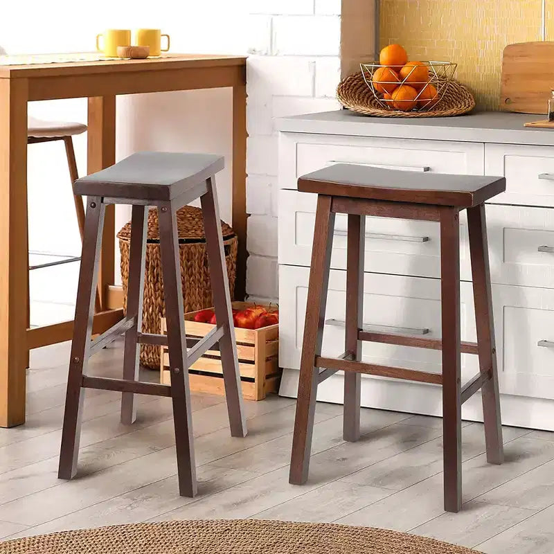 Tabourets de bar PJ Wood classiques avec siège en selle, 73,6 cm de hauteur, noyer (lot de 8)