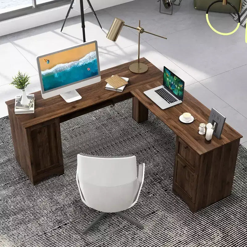 Costway Bureau d'angle en forme de L pour bureau à domicile, 66,5'', avec tiroir de clavier, couleur foncée