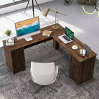 Costway Bureau d'angle en forme de L pour bureau à domicile, 66,5'', avec tiroir de clavier, couleur foncée