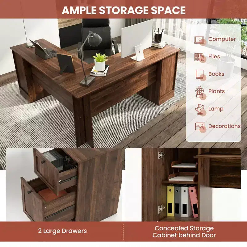 Costway Bureau d'angle en forme de L pour bureau à domicile, 66,5'', avec tiroir de clavier, couleur foncée