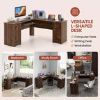 Costway Bureau d'angle en forme de L pour bureau à domicile, 66,5'', avec tiroir de clavier, couleur foncée