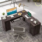 Costway Bureau d'angle en forme de L pour bureau à domicile, 66,5'', avec tiroir de clavier, couleur foncée