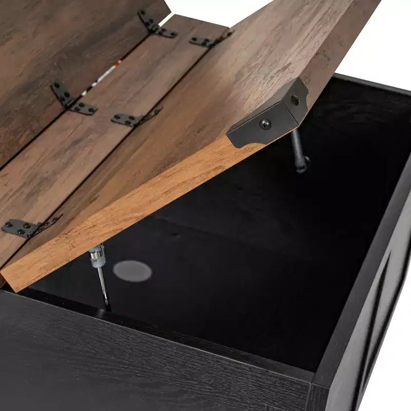 Table basse Emma et Oliver Farmhouse avec plateau à charnières style coquillage et rangement dissimulé