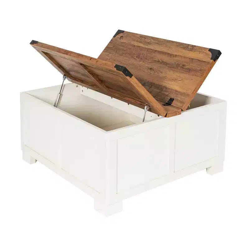 Table basse Emma et Oliver Farmhouse avec plateau à charnières style coquillage et rangement dissimulé
