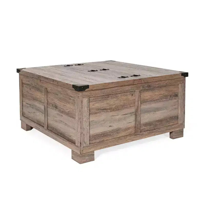 Table basse Emma et Oliver Farmhouse avec plateau à charnières style coquillage et rangement dissimulé