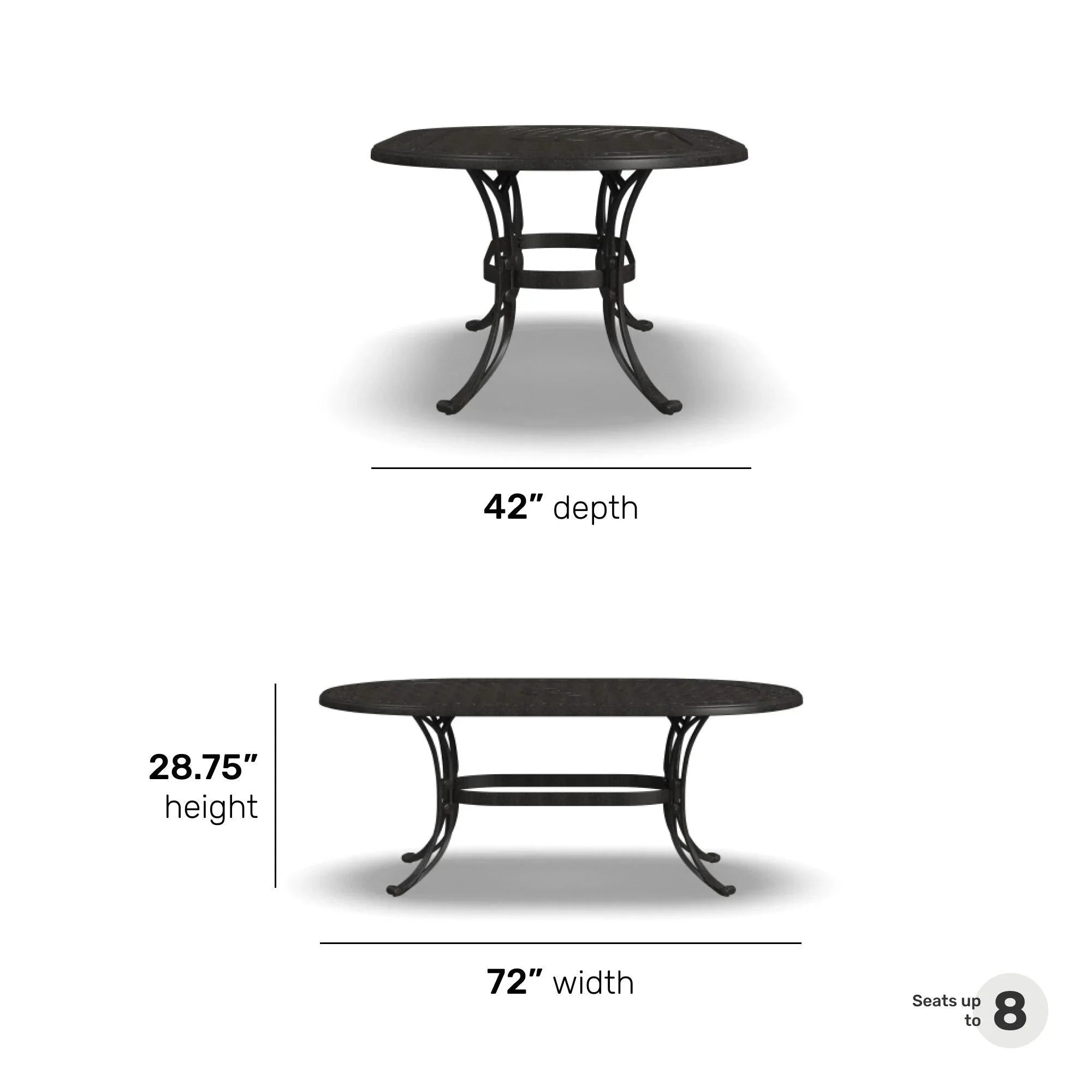 Ensemble de salle à manger d'extérieur 7 pièces en aluminium bronze Sanibel avec table à manger ovale de 72 et six fauteuils par Homestyles