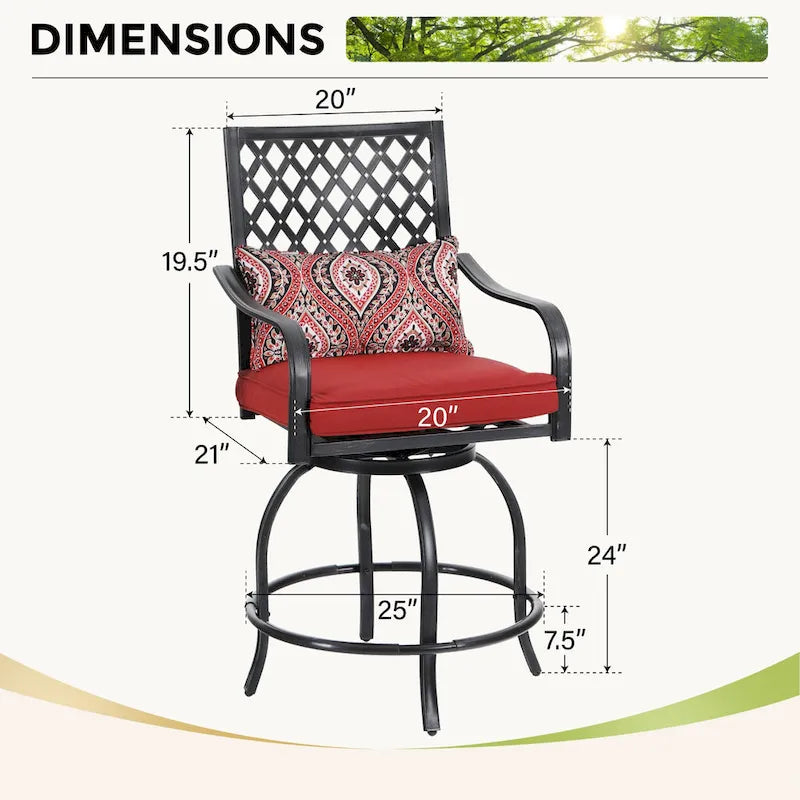 Ensemble de 4 chaises de bar de patio pivotantes en métal avec coussins pour l'extérieur