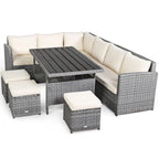 Ensemble de salle à manger Costway 7 pièces en rotin pour terrasse, canapé sectionnel et pouf - Voir détails