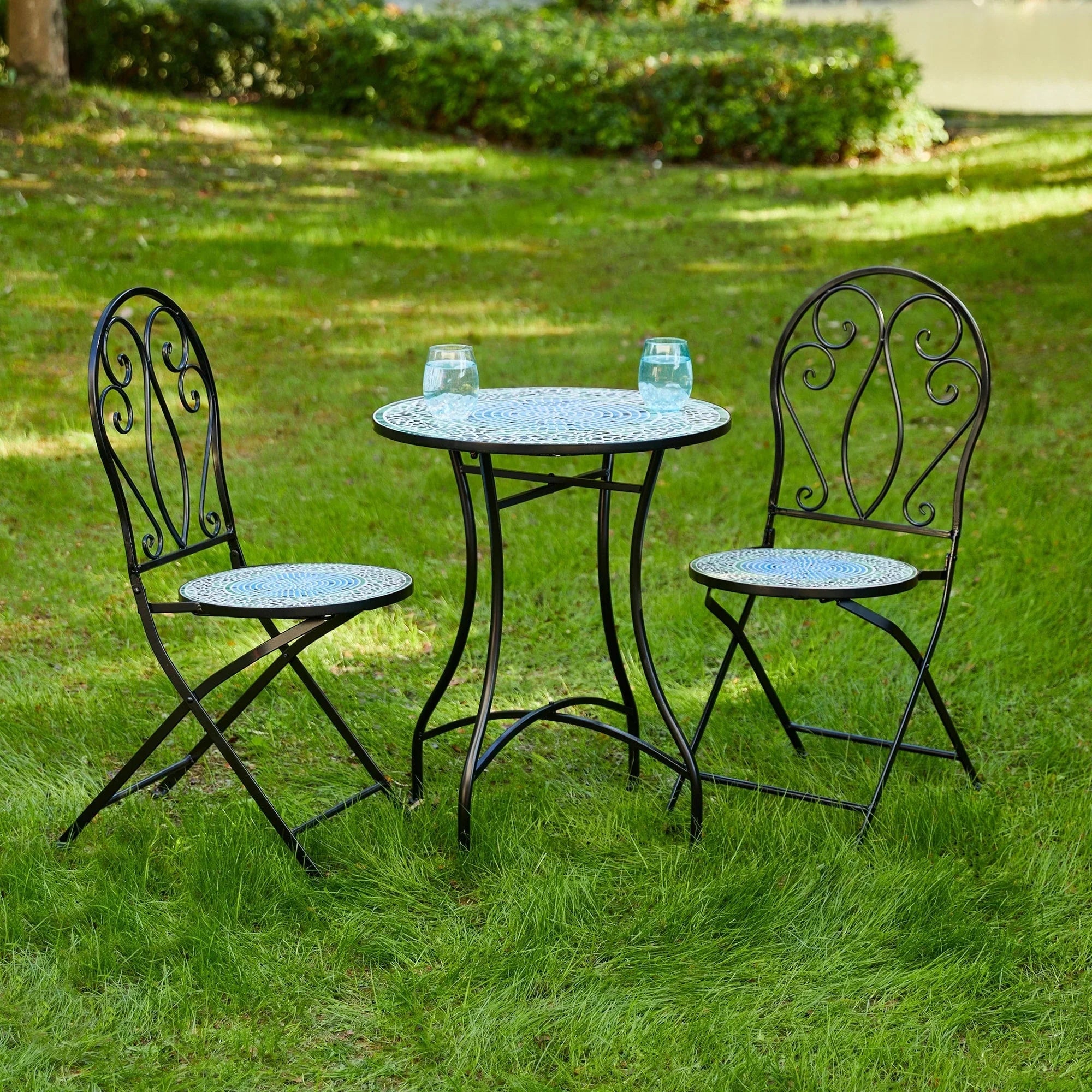 Ensemble bistrot pliant en métal Glitzhome pour extérieur, 3 pièces, table et chaises de patio