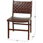 Chaises de salle à manger tressées faites à la main en cuir avec cadre en bois de teck - Lot de 2 Marron, Blanc ou Noir - Roche River Decor