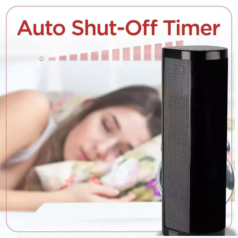 Radiateur soufflant en céramique BLACK+DECKER avec thermostat, utilisation verticale ou horizontale, 3 réglages de chaleur et ventilateur seul, fonction d'oscillation, BHVHC15, noir