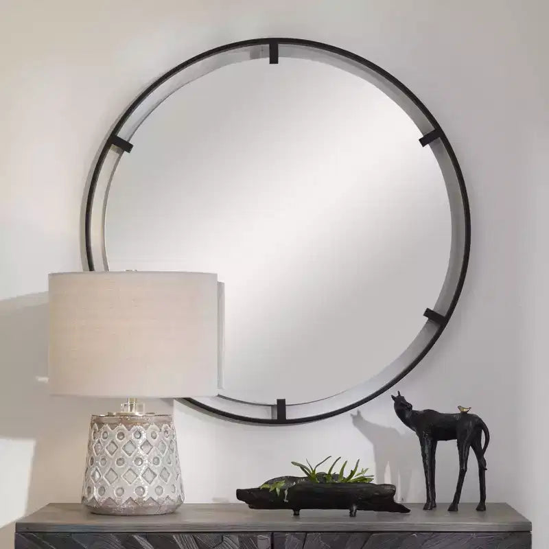 Miroir Mural Décoratif Rond Uttermost, Cadre en Fer Noir Satiné Moderne 34 Large pour Salle de Bain, Chambre à Coucher, Salon, Maison