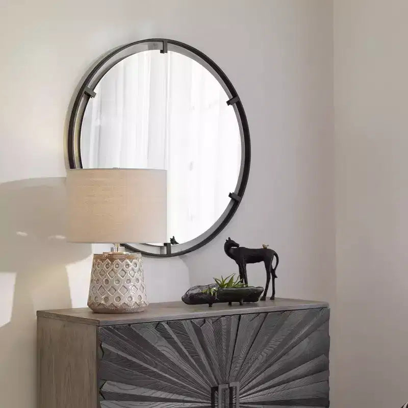 Miroir Mural Décoratif Rond Uttermost, Cadre en Fer Noir Satiné Moderne 34 Large pour Salle de Bain, Chambre à Coucher, Salon, Maison