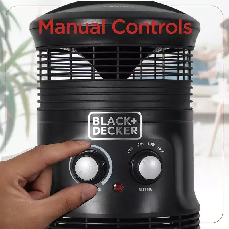 Chauffage et ventilateur 360 degrés BLACK+DECKER, pour bureau, 2 réglages de chauffage et mode ventilateur seul, thermostat réglable, BHDS156, noir