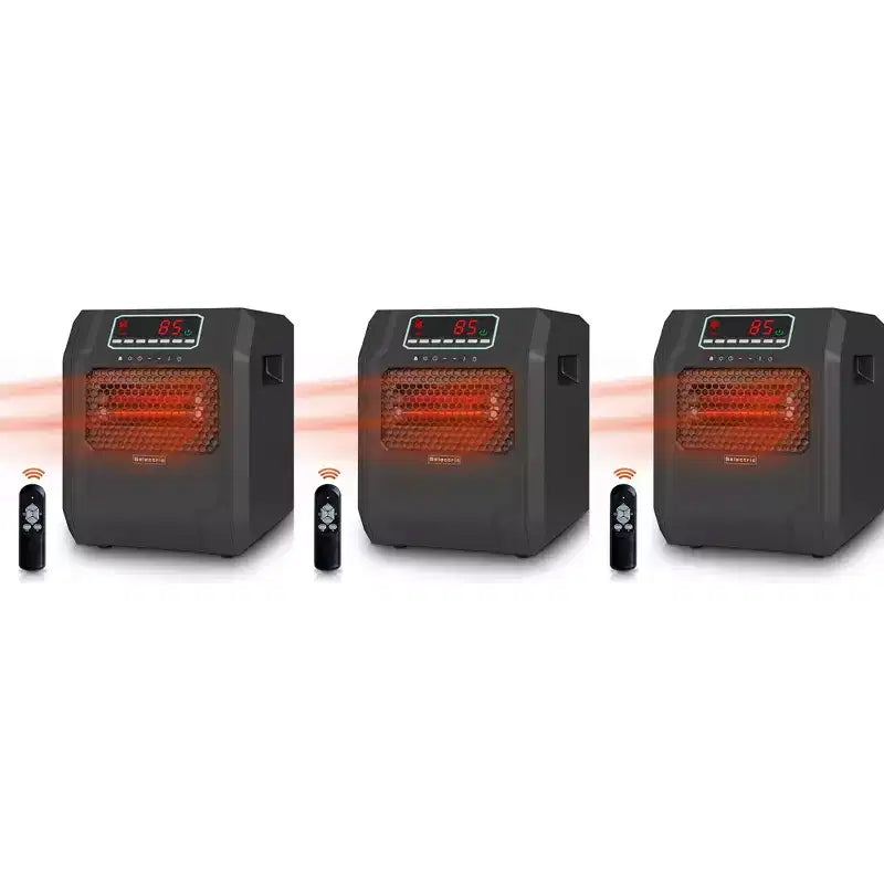 VOLTORB Freestanding Portable Electric Space Heater for Bedroom or Indoor Use with LED Display, Remote Control, and Fan Only Mode (3 Pack)