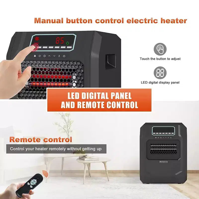 VOLTORB Chauffage d'appoint électrique portable sur pied pour chambre ou usage intérieur avec affichage LED, télécommande et mode ventilateur seul (lot de 3)