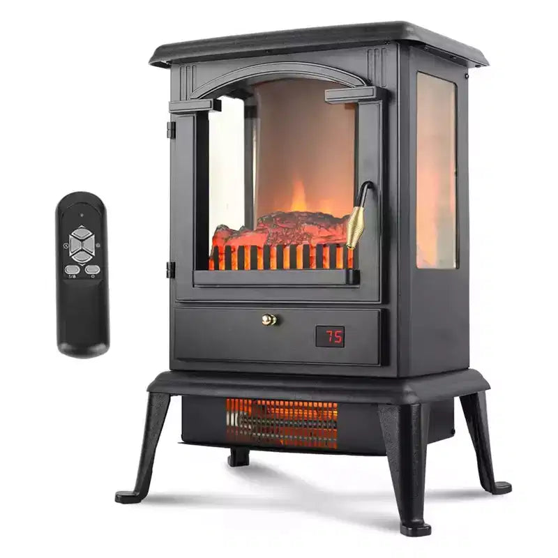 Poêle chauffant à quartz infrarouge à 3 faces vitrées VOLTORB, cheminée électrique sur pied pour usage intérieur avec télécommande et minuterie programmable (lot de 2)