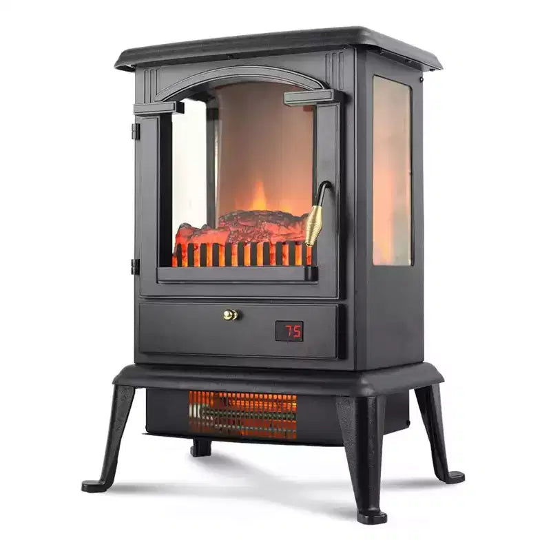 Poêle chauffant à quartz infrarouge à 3 faces vitrées VOLTORB, cheminée électrique sur pied pour usage intérieur avec télécommande et minuterie programmable (lot de 2)
