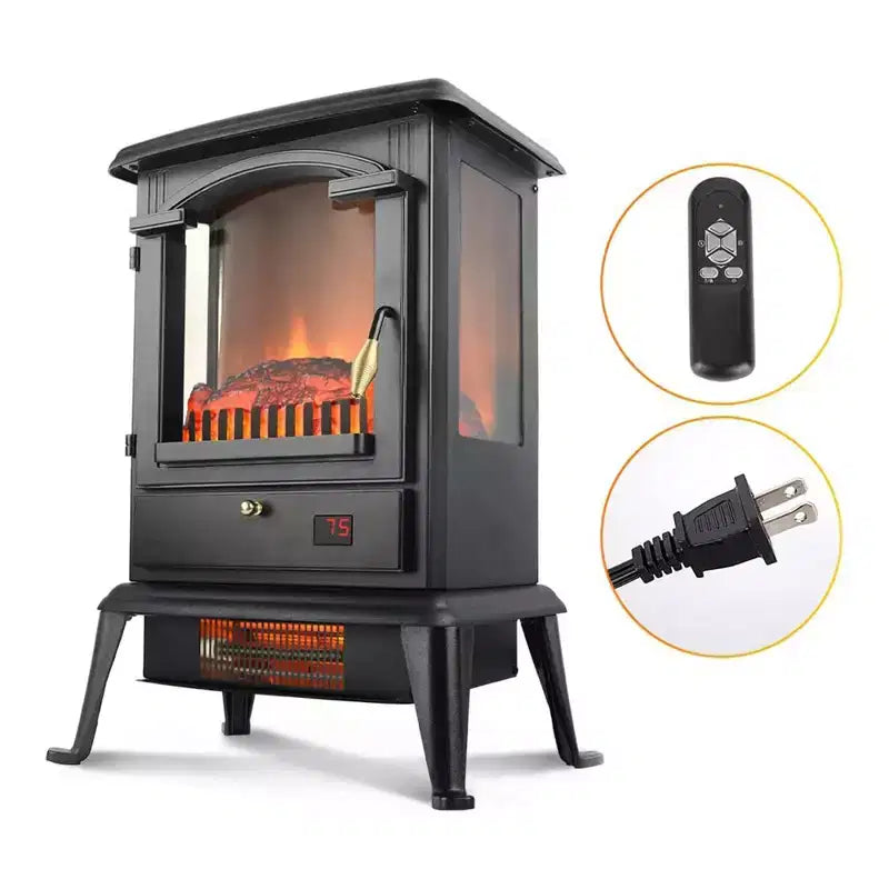 Poêle chauffant à quartz infrarouge à 3 faces vitrées VOLTORB, cheminée électrique sur pied pour usage intérieur avec télécommande et minuterie programmable (lot de 2)