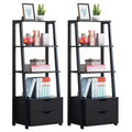 Costway 2 PCS 4 Tier Bookshelf Ladder Rack Modern Wood Storage Display Shelving with Drawers White&Natural/Black