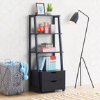 Costway Lot de 2 Étagères Échelle à 4 Niveaux, Étagère de Rangement Murale Moderne avec Tiroirs, Blanc & Bois Naturel/Noir