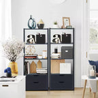 Costway Lot de 2 Étagères Échelle à 4 Niveaux, Étagère de Rangement Murale Moderne avec Tiroirs, Blanc & Bois Naturel/Noir