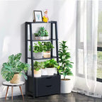 Costway Lot de 2 Étagères Échelle à 4 Niveaux, Étagère de Rangement Murale Moderne avec Tiroirs, Blanc & Bois Naturel/Noir