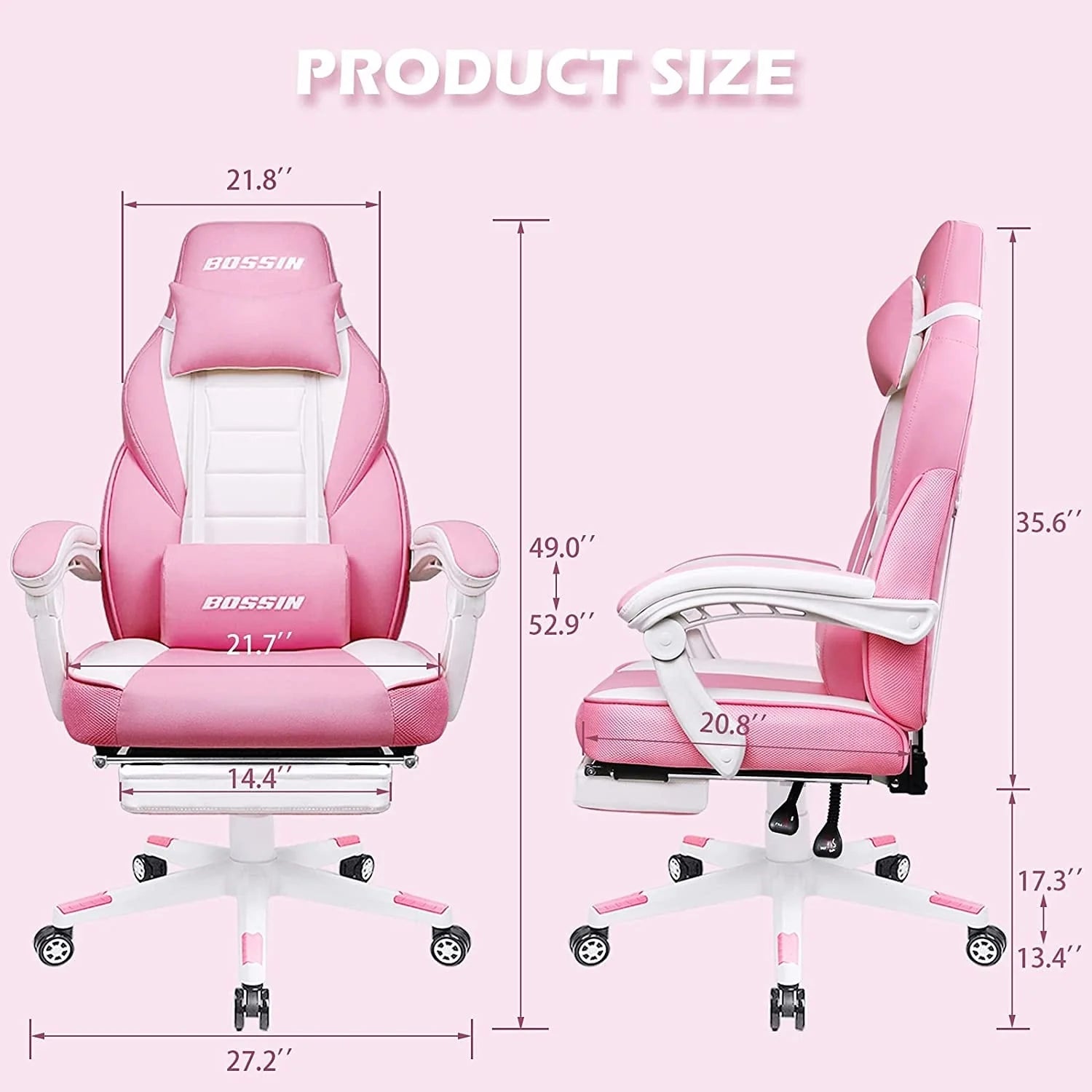 Chaise de jeu style course BOSSIN, fauteuil gamer grande taille 300 lb, chaise d'ordinateur à dossier haut