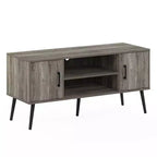 Meuble TV Furinno Mid-Century, console multimédia avec 2 armoires et étagères de rangement ouvertes pour téléviseurs jusqu'à 50 pouces, gris chêne français