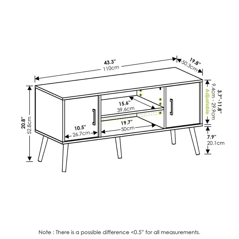 Meuble TV Furinno Mid-Century, console multimédia avec 2 armoires et étagères de rangement ouvertes pour téléviseurs jusqu'à 50 pouces, gris chêne français
